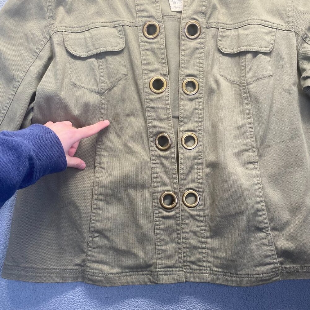 AMI Jean Jacket Womens Size 1X Green Stretch Denim Grommet Hook Eye Festival - Picture 8 of 16